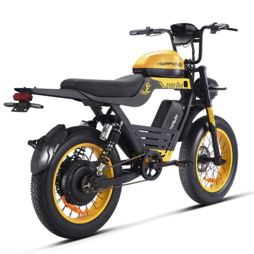 HappyRun G100 Pro Class III electric bike three-quarter rear view showing moped styling