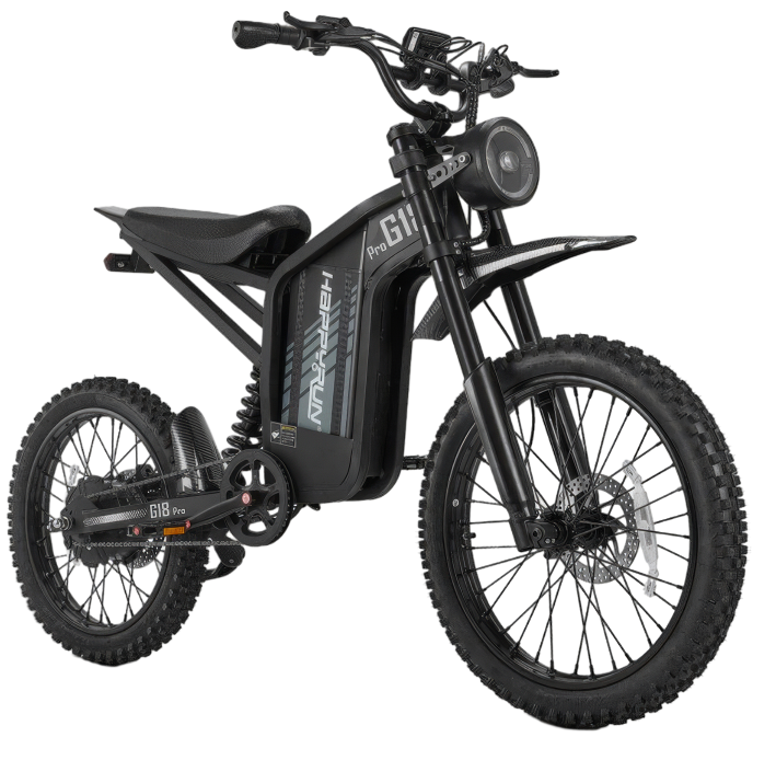 HappyRun G18 Pro Class II III e-bike three-quarter front view showing dual-purpose design