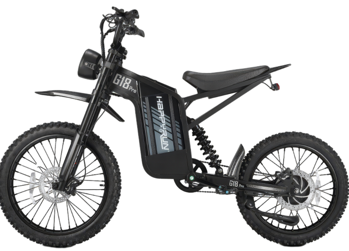 HappyRun G18 Pro street and off-road electric bike rear angle and suspension detail