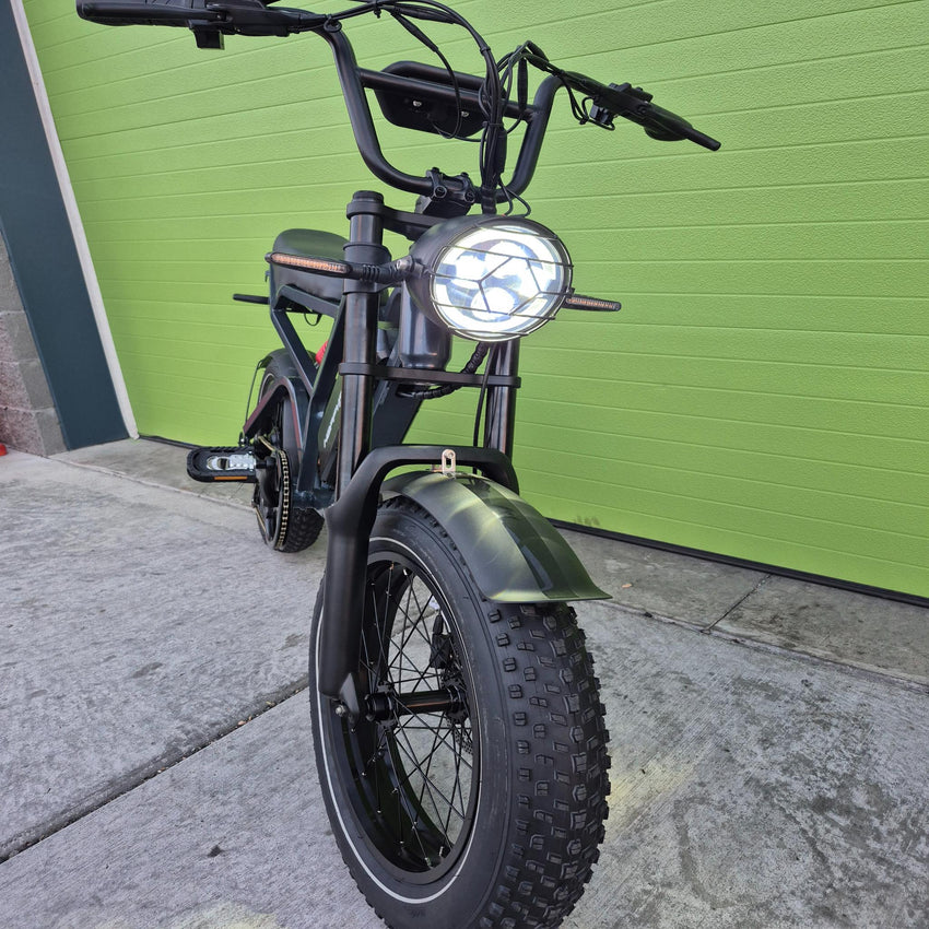 HappyRun G60 Pro fat tire moped e-bike side angle – in-shop at BHive Moto Shop Utah