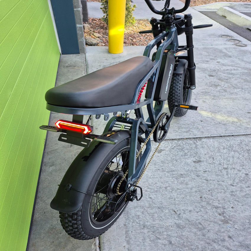 HappyRun G60 Pro moped-style fat tire e-bike rear detail – BHive Moto Shop West Jordan