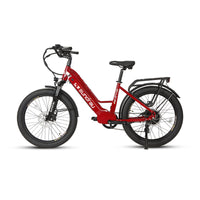 Eunorau META26 1.0 26-inch step-through e-bike in Deep Crimson, left side profile