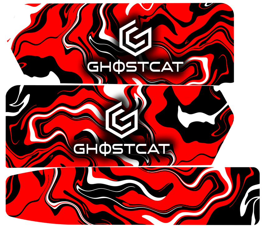 GhostCat Battery Decals 20Ah, Marble Red, Black & White, red swirl with white accents