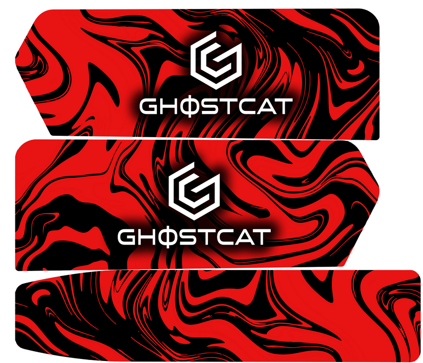 GhostCat Battery Decals 20Ah, Marble Red, red and black swirl pattern