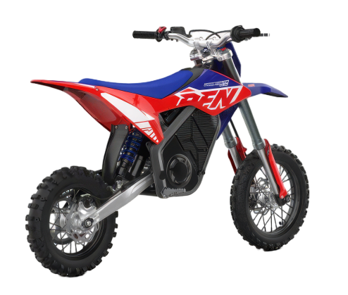 RFN Warrior SX-E5 youth electric motocross bike three-quarter front view