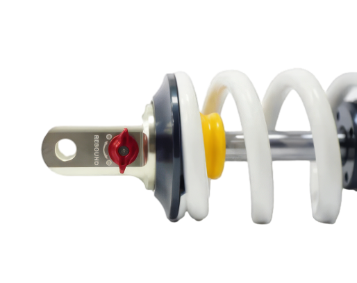 RFloXa RAF55RV rear shock three-quarter view – CNC-machined aluminum body, drop-in upgrade for Sur-Ron and Talaria