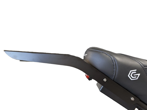 GhostCat Rear Rack, flat black rack extending behind the seat, side view