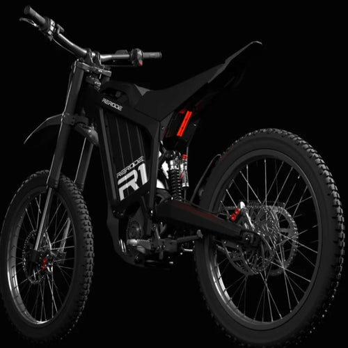 side profile — 72V 35Ah battery, 75-mile range off-road e-moto