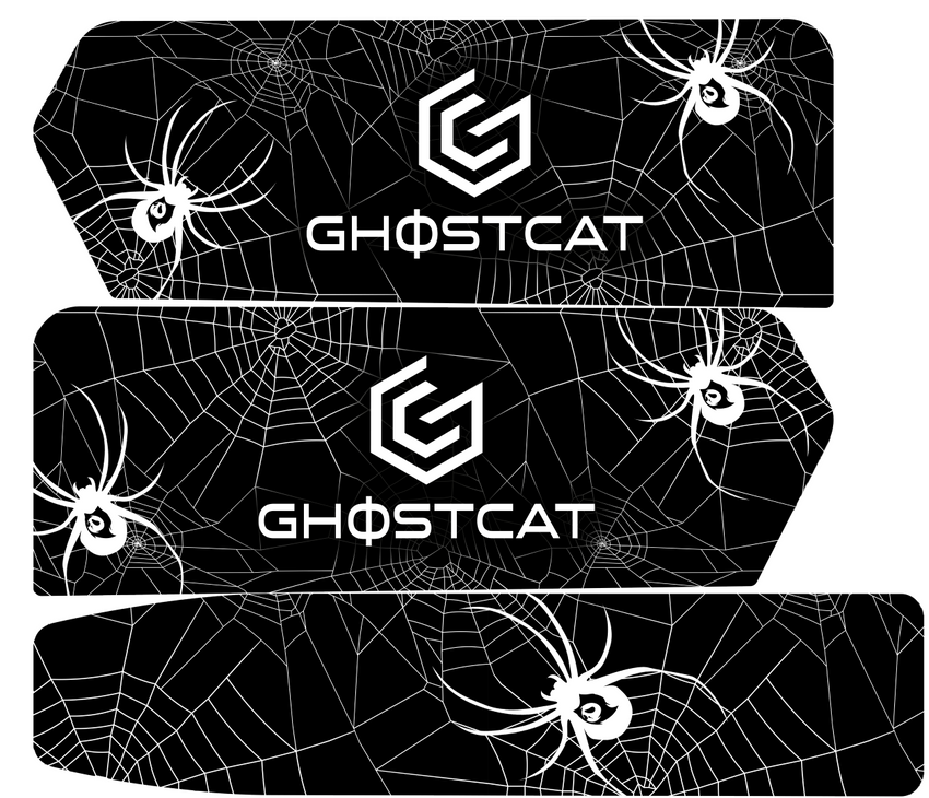 GhostCat Battery Decals 20Ah, Spider Web, white webs and spiders on black