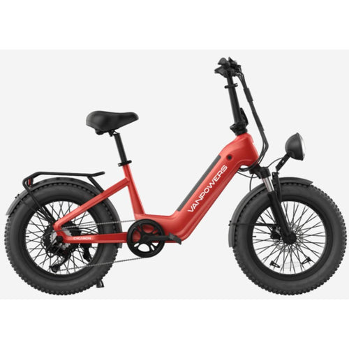 VanPowers Cycanon fat tire ebike three-quarter rear view highlighting vintage frame design and rear hub