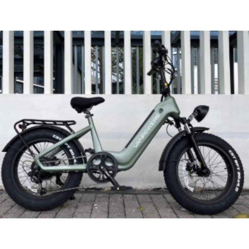 VanPowers Cycanon vintage fat tire e-bike lifestyle shot – retro style electric cruiser available at BHive Moto Shop West Jordan Utah