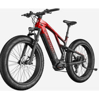 VanPowers GrandTeton Ultra all terrain fat tire ebike front suspension fork and 4-inch tire close-up
