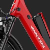 VanPowers UrbanGlide Pro hub drive commuter ebike saddle and seat tube view
