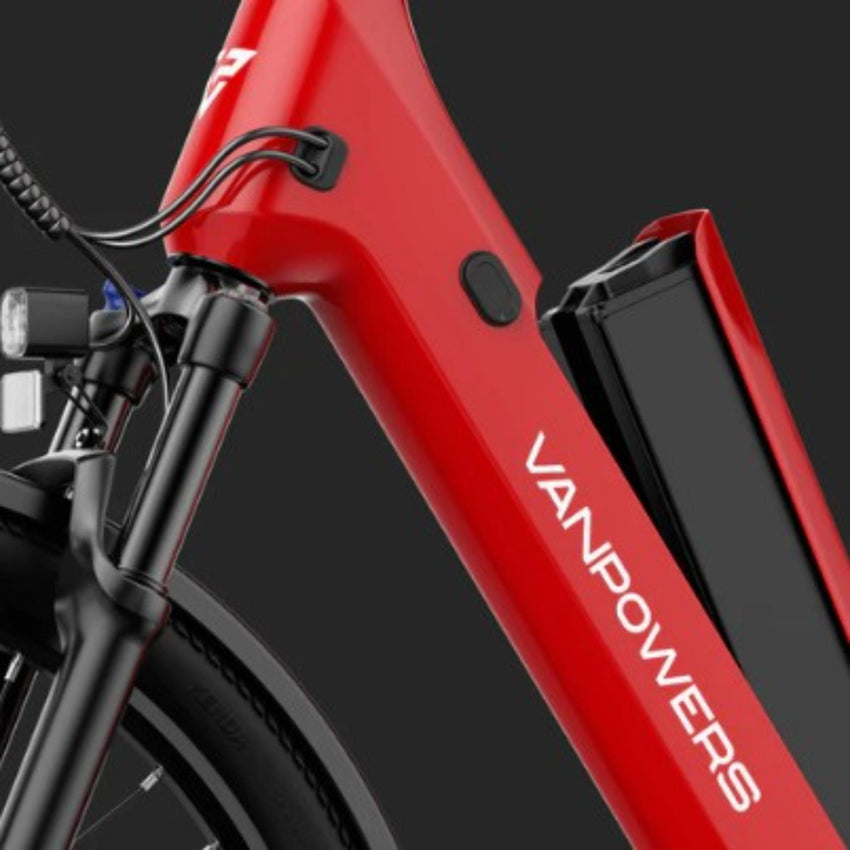 VanPowers UrbanGlide Pro hub drive commuter ebike saddle and seat tube view
