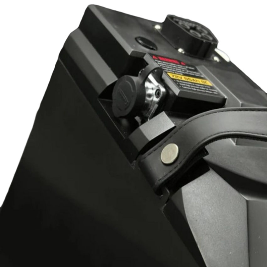 Ventus 72V 65Ah Ultra Bee battery angle view – BMS protected, 65Ah capacity at BHive Moto Shop Utah