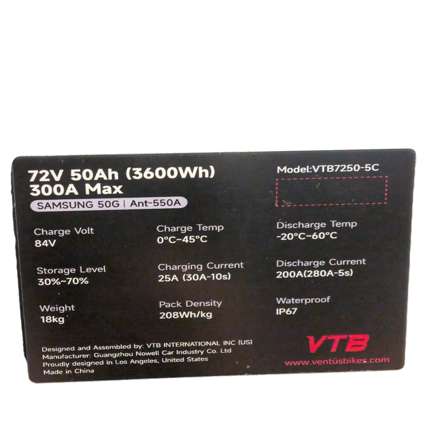 Ventus VTB 72V 50Ah premium battery primary shot – transparent background, BHive Moto Shop Utah