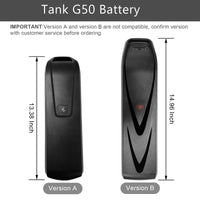 HappyRun G50 battery version A and B comparison with dimensions