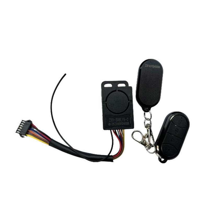 Freego Anti-Theft Alarm Siren module, wiring and remotes, side view
