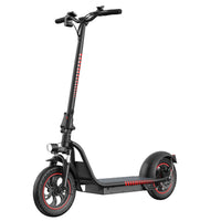 Freego F12 electric scooter in black with red accents, front three-quarter view