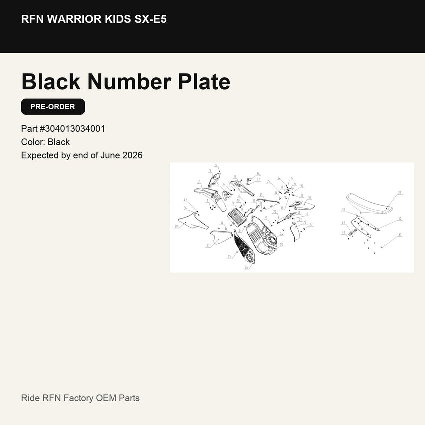 Number Plate For RFN Warrior Kids SX-E5
