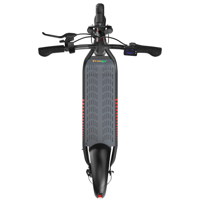 Freego F12 electric scooter, top-down view of deck and handlebar