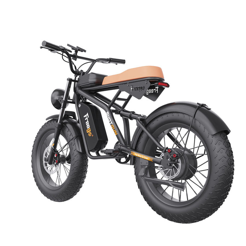 Freego F1 fat tire e-bike, rear three-quarter view with fender