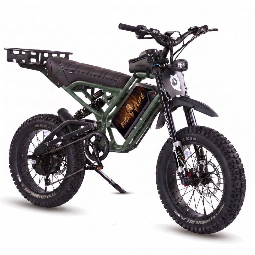 GhostCat F4X Hunter's Edition Full Bundle, army green frame, black seat, rack, Buck Life battery wrap