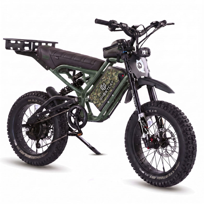 GhostCat F4X Hunter's Edition Full Bundle, army green frame, black seat, rack, Army Camo battery wrap