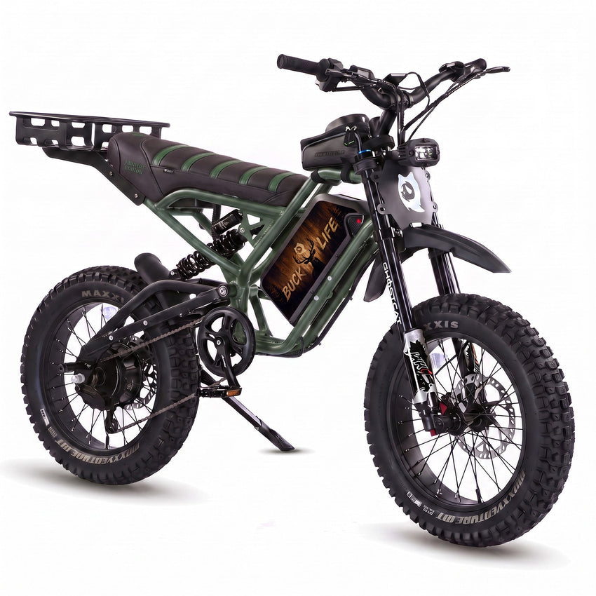 GhostCat F4X Hunter's Edition Full Bundle, army green frame, black & green seat, rack, Buck Life battery wrap