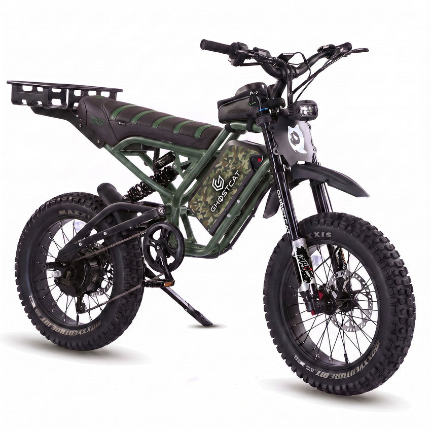 GhostCat F4X Hunter's Edition Full Bundle, army green frame, black & green seat, rack, Army Camo battery wrap