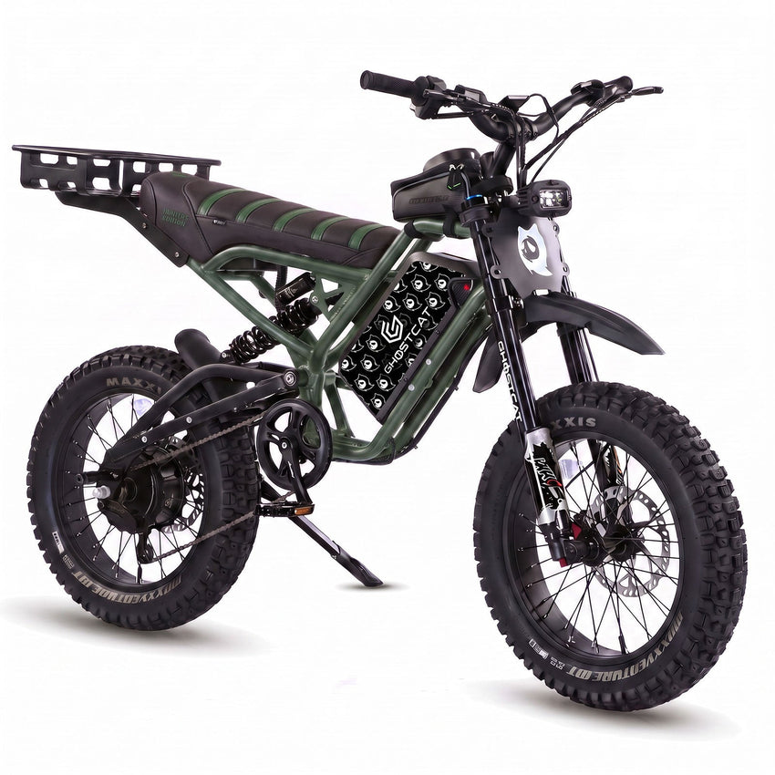 GhostCat F4X Hunter's Edition Full Bundle, army green frame, black & green seat, rack, Ghost Black battery wrap