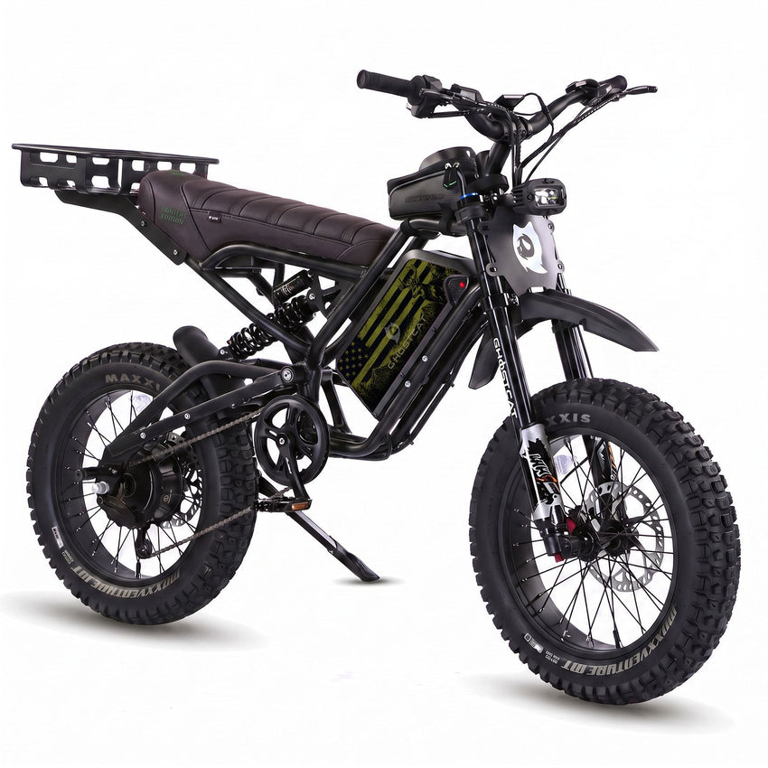 GhostCat F4X Hunter's Edition Full Bundle, blackout frame, black seat, rack, American Flag Buck battery wrap