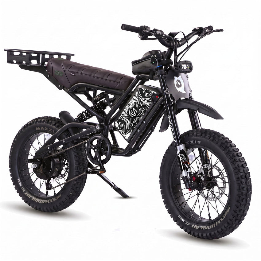 GhostCat F4X Hunter's Edition Full Bundle, blackout frame, black seat, rack, Marble Black & White battery wrap