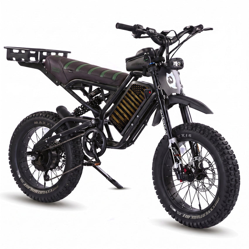 GhostCat F4X Hunter's Edition Full Bundle, blackout frame, black & green seat, rack, American Flag battery wrap