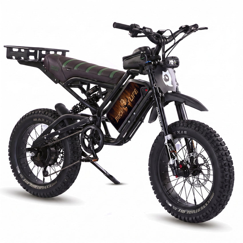 GhostCat F4X Hunter's Edition Full Bundle, blackout frame, black & green seat, rack, Buck Life battery wrap