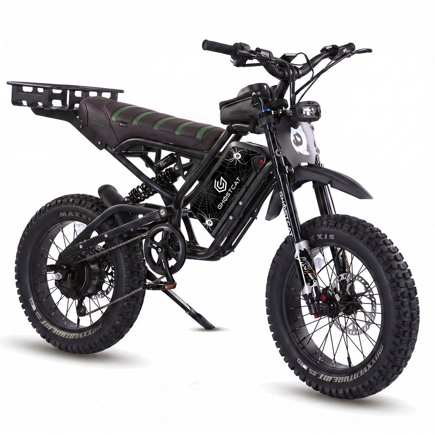 GhostCat F4X Hunter's Edition Full Bundle, blackout frame, black & green seat, rack, Spider Web battery wrap