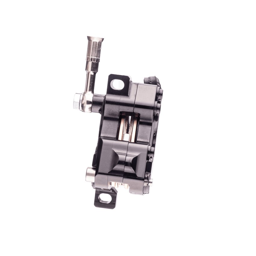 Formula EB7 brake caliper end-on view showing brake pads and mounting tabs