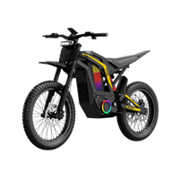 Freego Nova 4 electric dirt bike in black with RGB side panel lights, studio view
