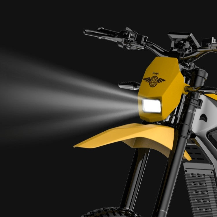 Freego Nova 5 Headlight shining from the front of a yellow Nova 5