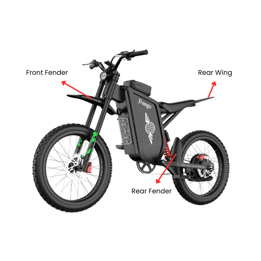 Freego X3 Fender & Rear Wing diagram labeling front fender, rear fender and rear wing