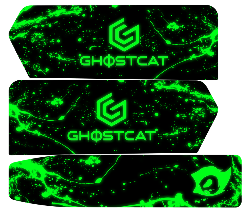 GhostCat Battery Decals 20Ah, Neon Green GC, neon green splatter with GhostCat logo