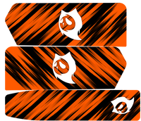 GhostCat Battery Decals 20Ah, Orange Ghost, orange streaks on black with ghost icons