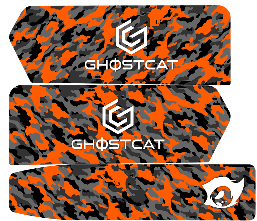 GhostCat Battery Decals 20Ah, Orange Camo, orange and grey camo with logo