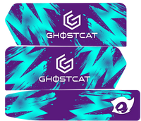 GhostCat Battery Decals 20Ah, Purple, cyan streaks on purple with ghost icon