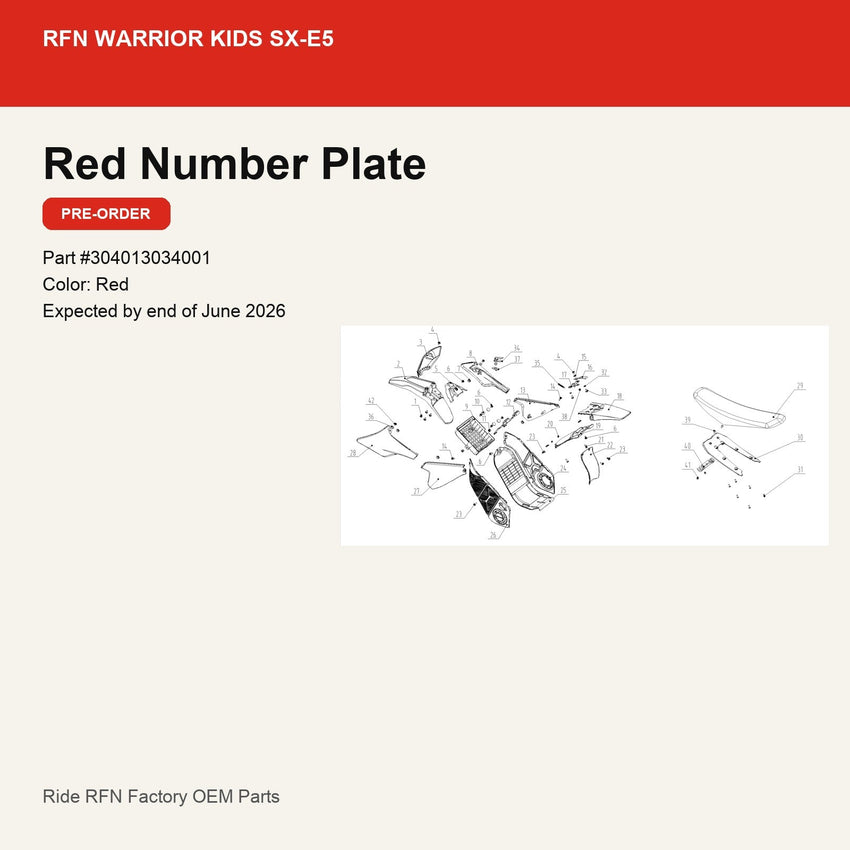 Number Plate For RFN Warrior Kids SX-E5