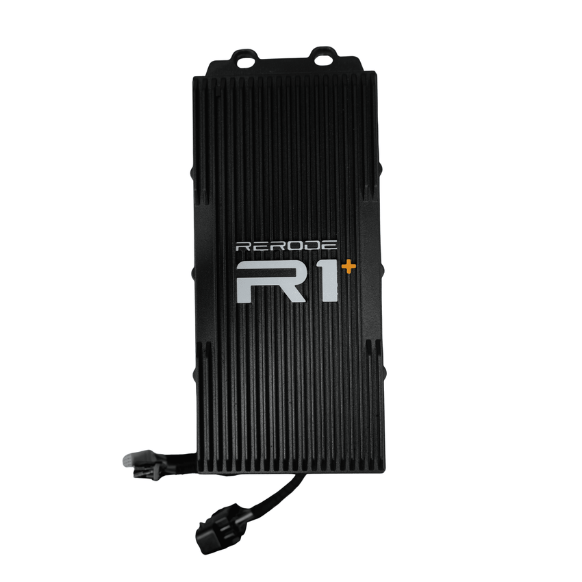Rerode R1 Plus Controller, black finned controller case with R1+ logo and wiring connector