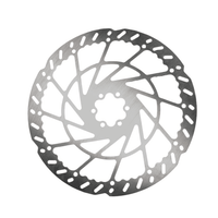 Rerode R1 Plus Front Brake Disc, silver drilled brake rotor, face view