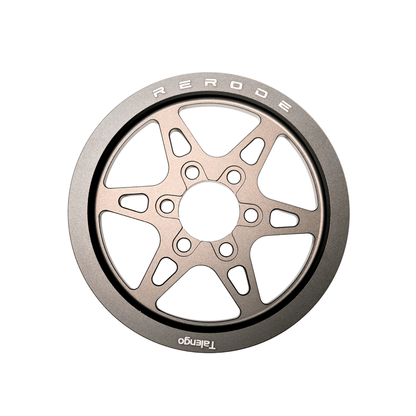 Rerode R1/R1 Plus Primary Drive Rear Pulley, black and silver spoked pulley with Rerode lettering, face view