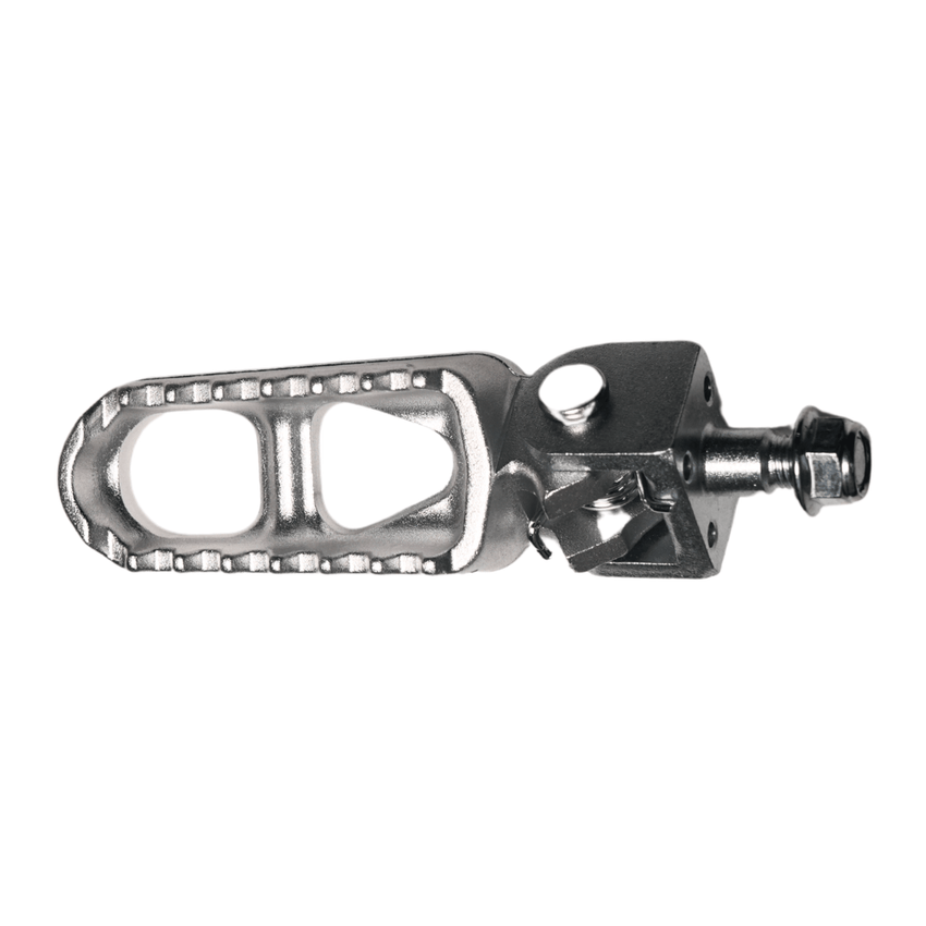 Rerode R1 8kw Left Foot Peg, silver spiked foot peg, opposite side view