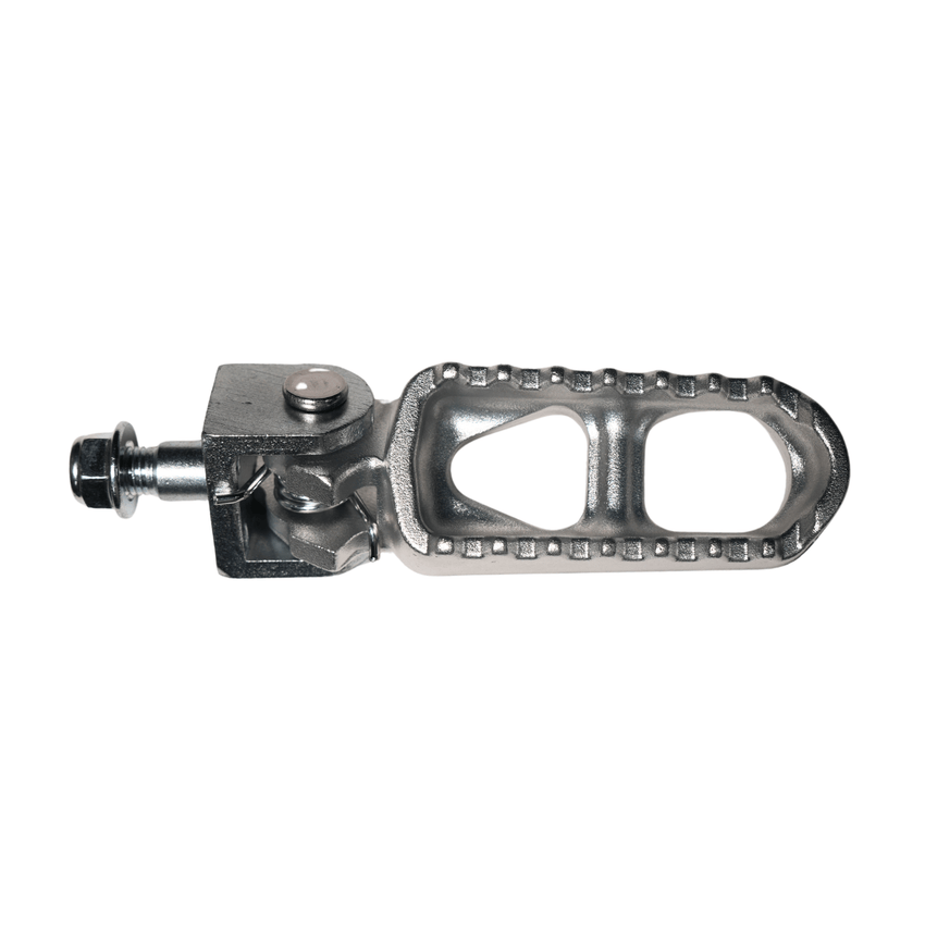 Rerode R1 8kw Right Foot Peg, silver spiked foot peg with mounting bolt, side view